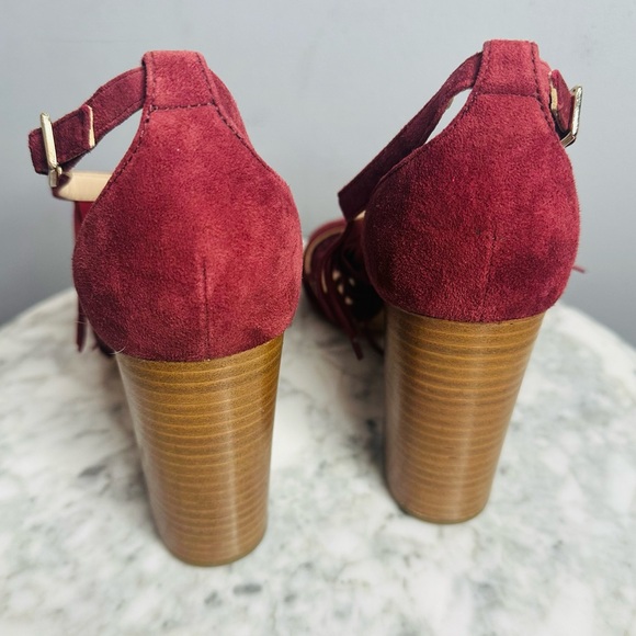 M. Gemi Serata Suede Fringe Block Heels in Wine - Picture 7 of 9
